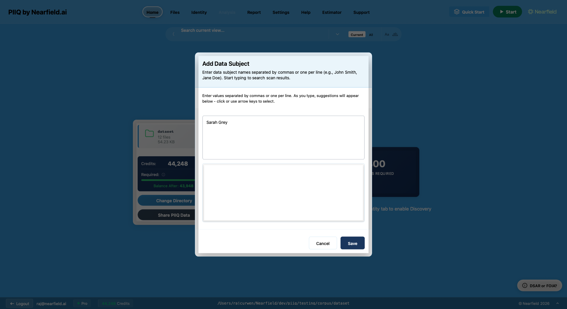 The Add Data Subject dialog