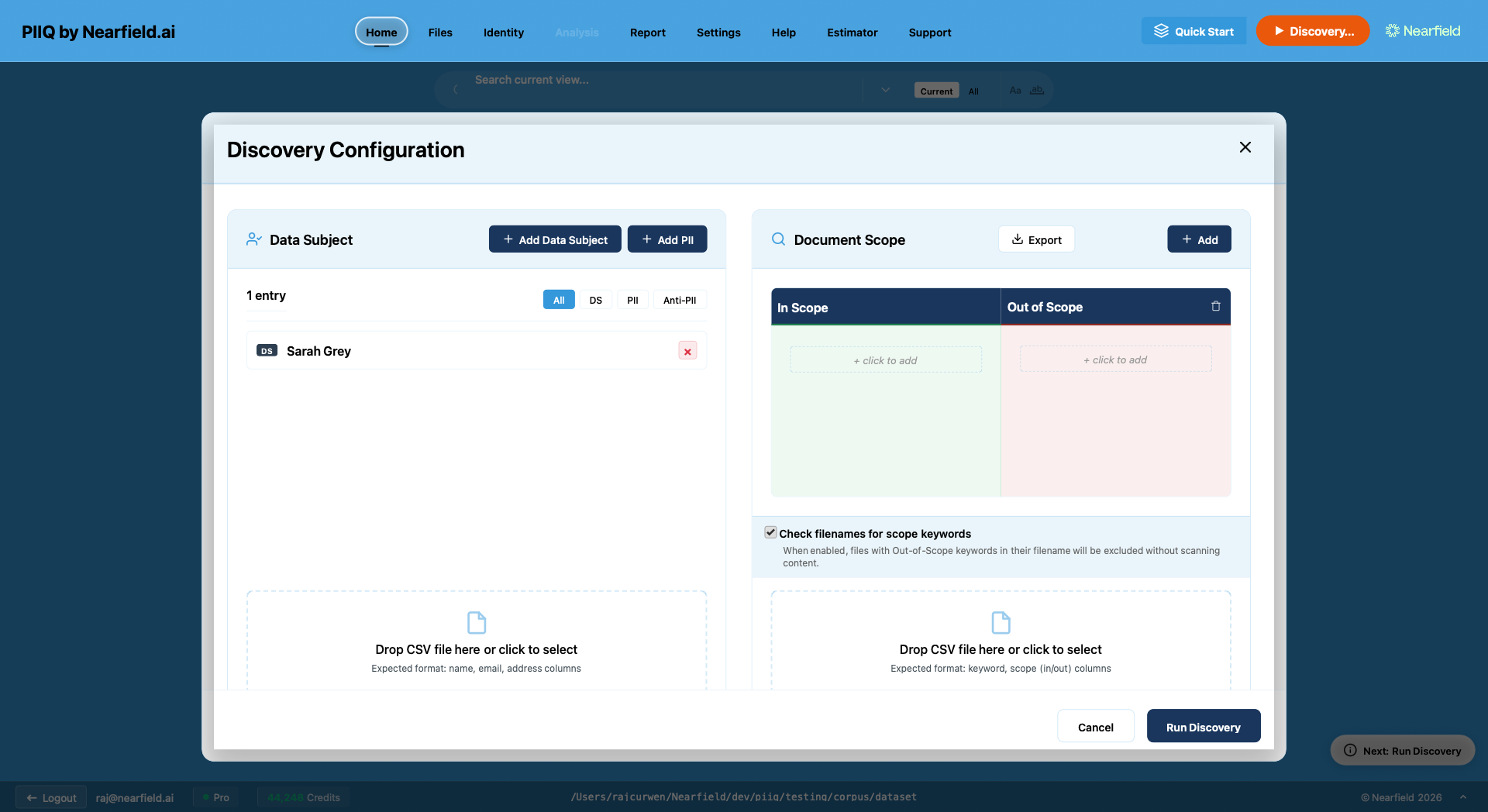 The Discovery configuration dialog